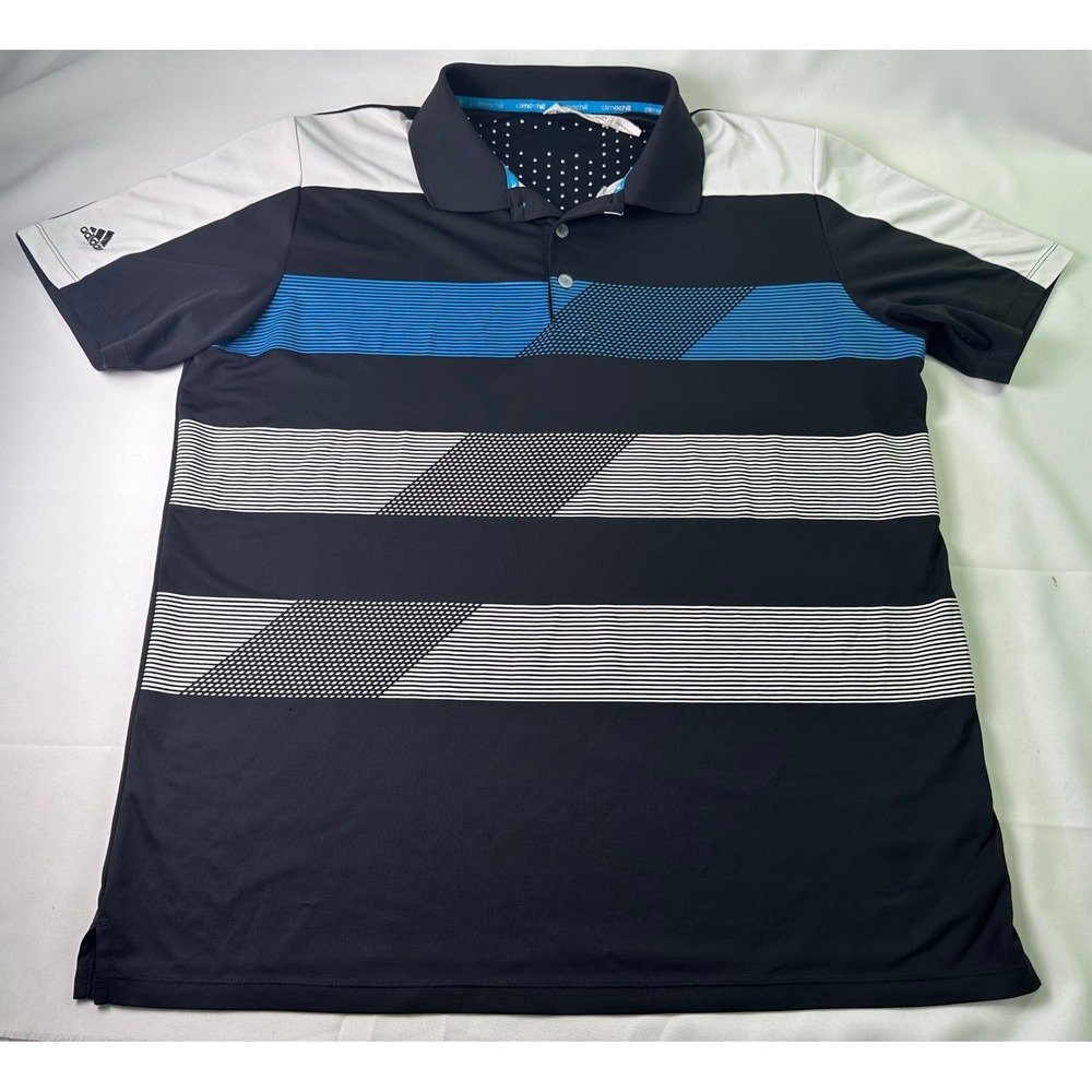 Adidas Climacool Golf Polo Shirt Men's 2XL Black Blue White Stripe Performance